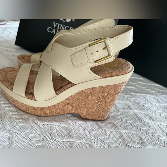 Vince Camuto Cream Wedge Sandals Leather “Diliah” Style, Various Sizes - Picture 10 of 14